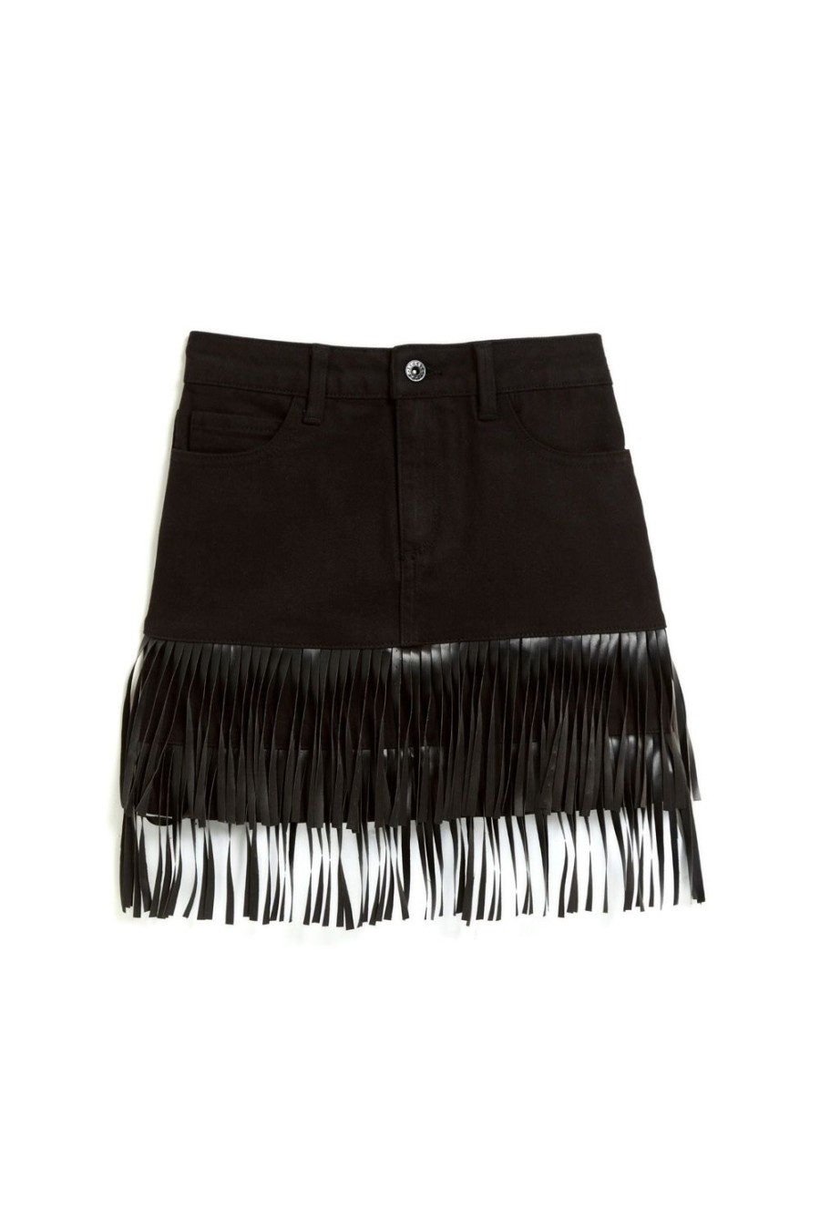 Girls Tractr Mini | Fringe Mini Skirt In Black