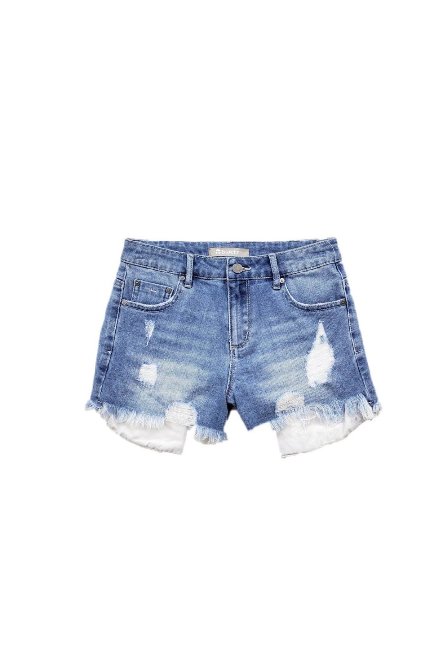 Girls Tractr Cut Off | High Waist Weekender Distressed Fray Hem Short In French Blue