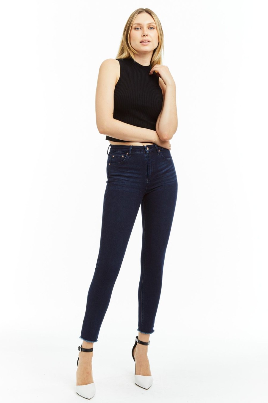 Women Tractr Skinny | Mona - Fray Hem Skinny Indigo