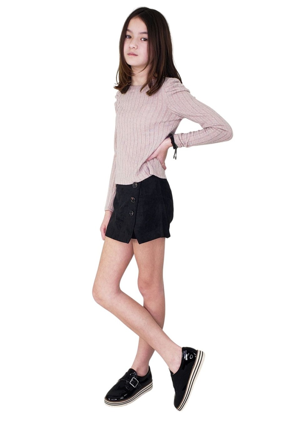 Girls Tractr Skort | Color Suede Button Up Skort Black