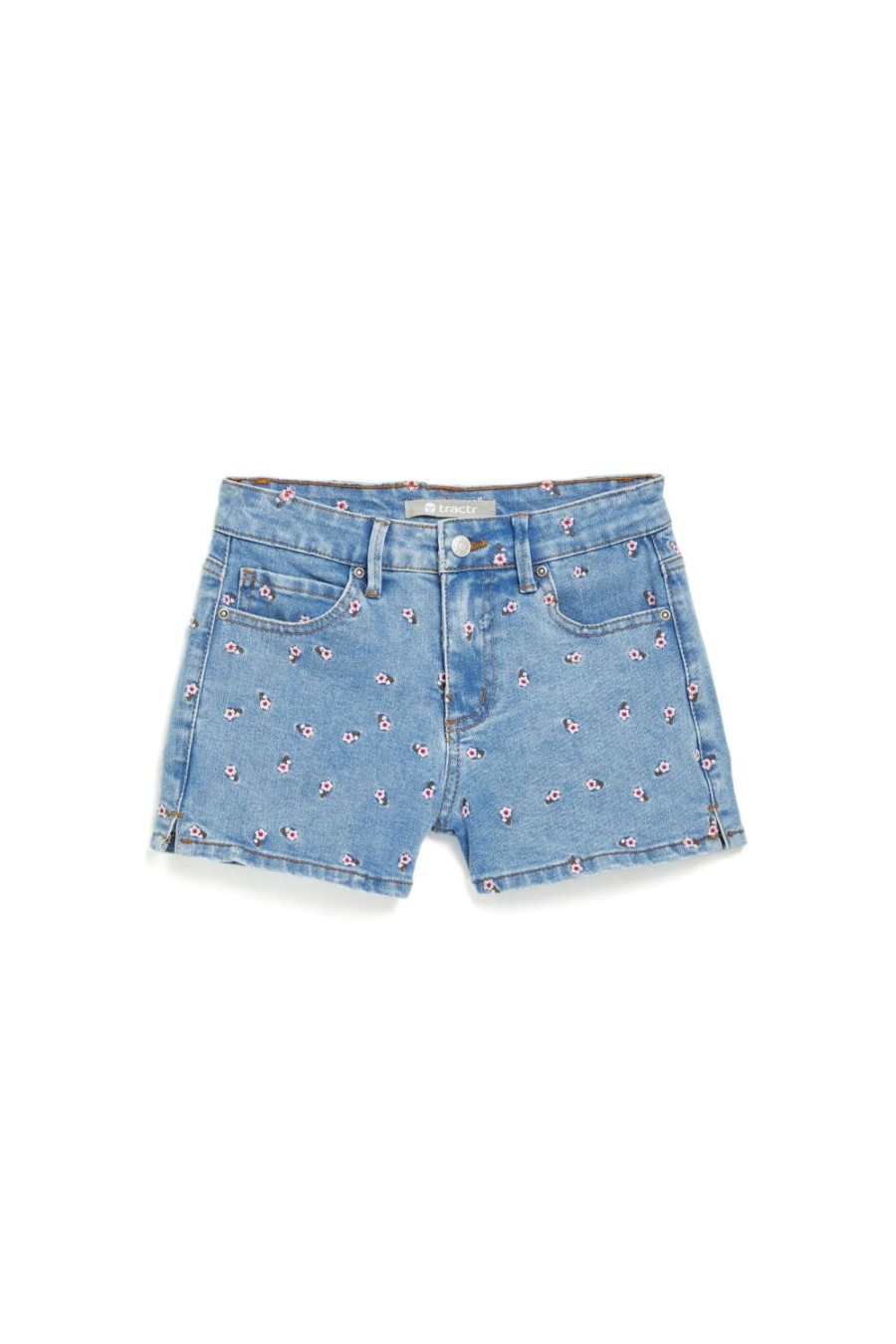 Girls Tractr Mid Rise | Brittany - Mid Rise Fray Hem Short With Ditsy Floral Embroidery Indigo