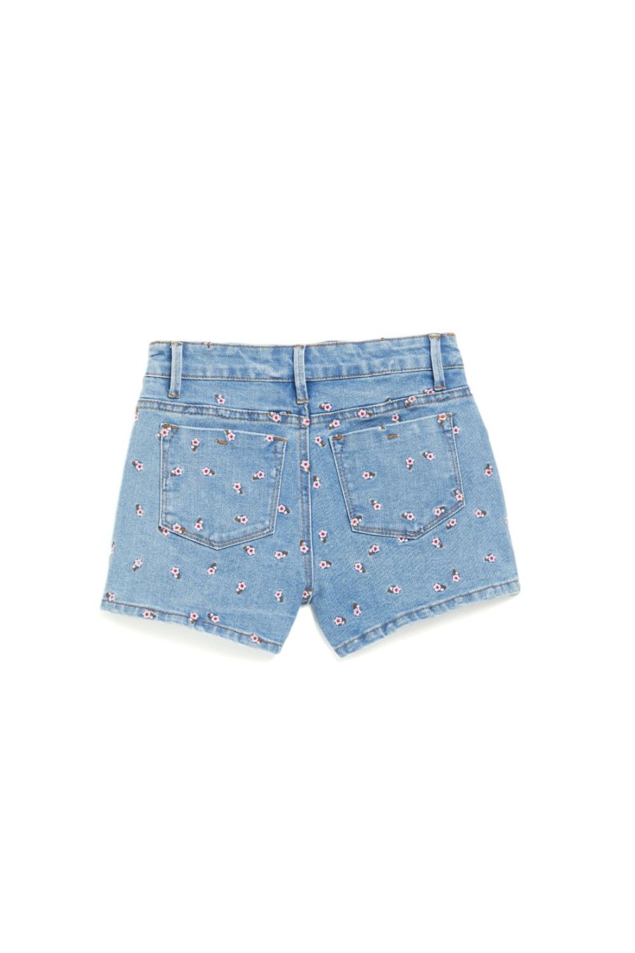 Girls Tractr Mid Rise | Brittany - Mid Rise Fray Hem Short With Ditsy Floral Embroidery Indigo