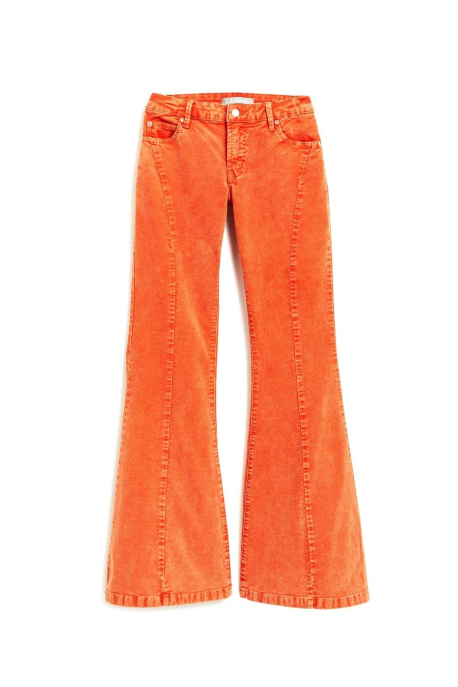 Girls Tractr Flare | High Rise Acid Wash Color Flare Orange