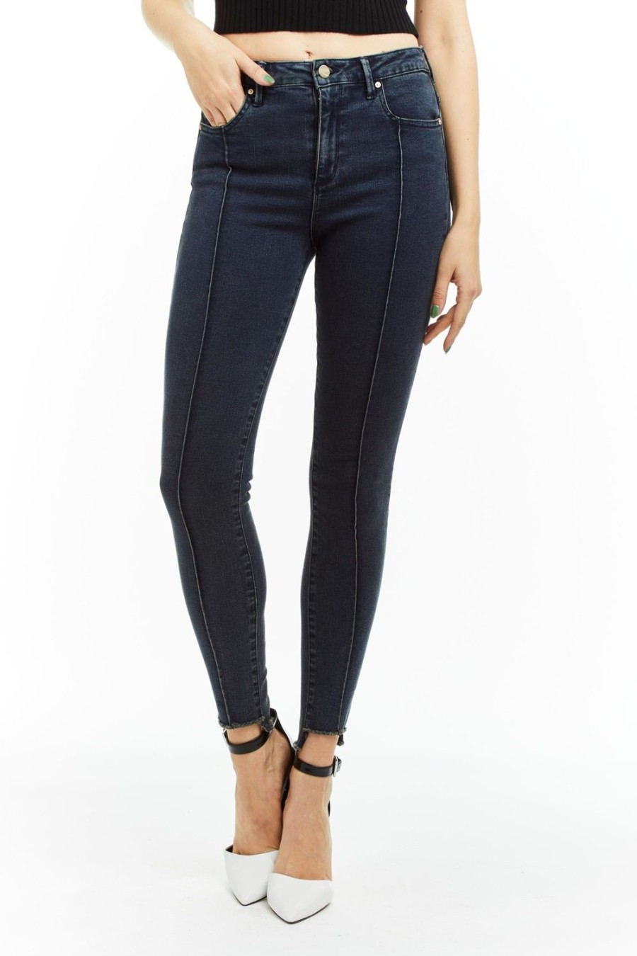 Women Tractr Ankle Length | Nina - Step Hem Slit Crop Skinny Dark Indigo