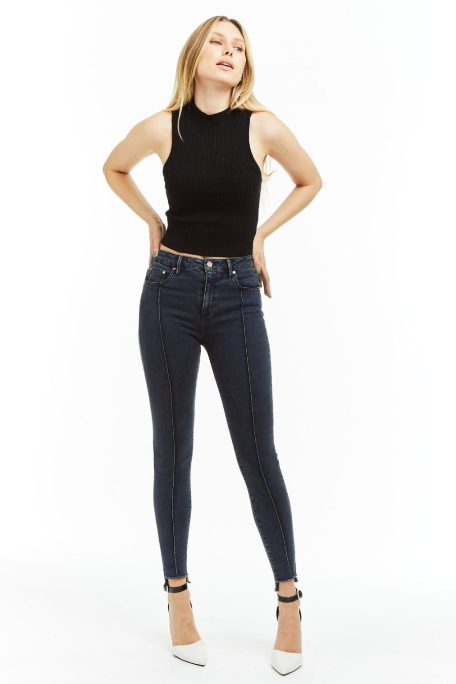 Women Tractr Ankle Length | Nina - Step Hem Slit Crop Skinny Dark Indigo