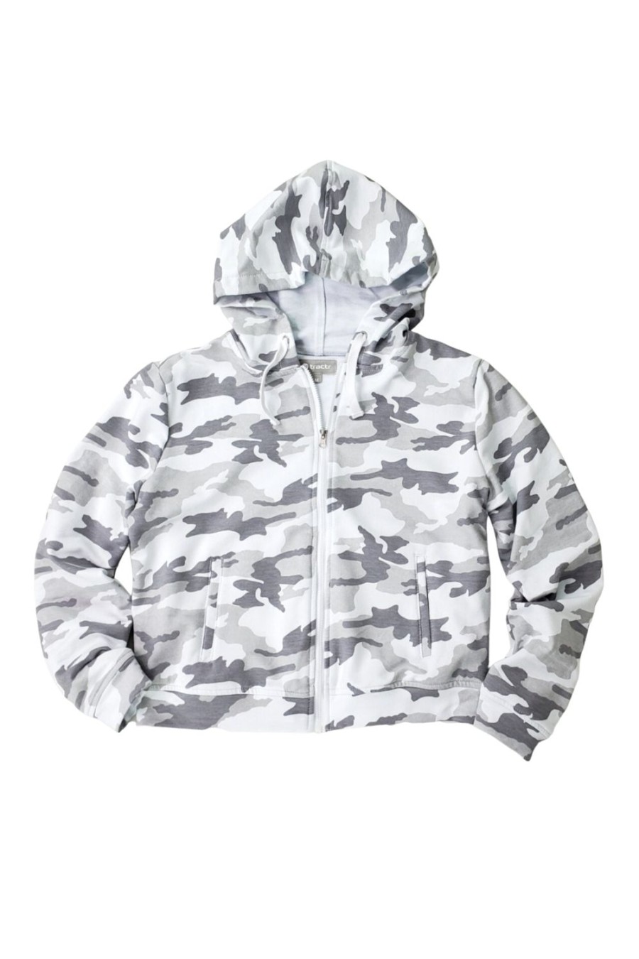 Girls Tractr Hoodie | Camo French Terry Zip Up Hoodie White Camo