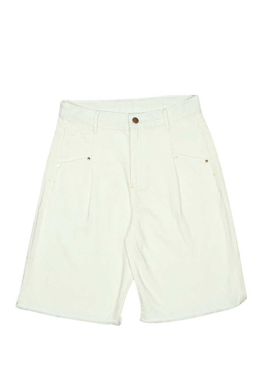 Women Tractr Bermuda | High Rise Denim Pleated Long Short White