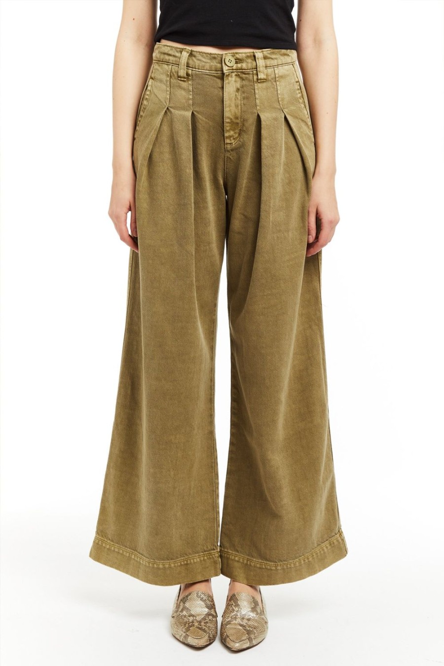 Women Tractr Wide Leg | Pleated Wide Trouser Olive