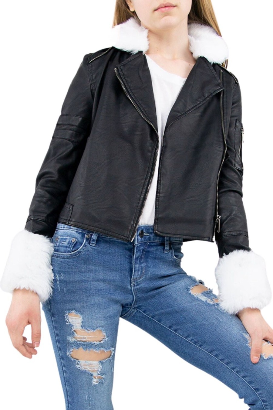 Girls Tractr Aviator | Aviator Jacket | Tractrjeans Black