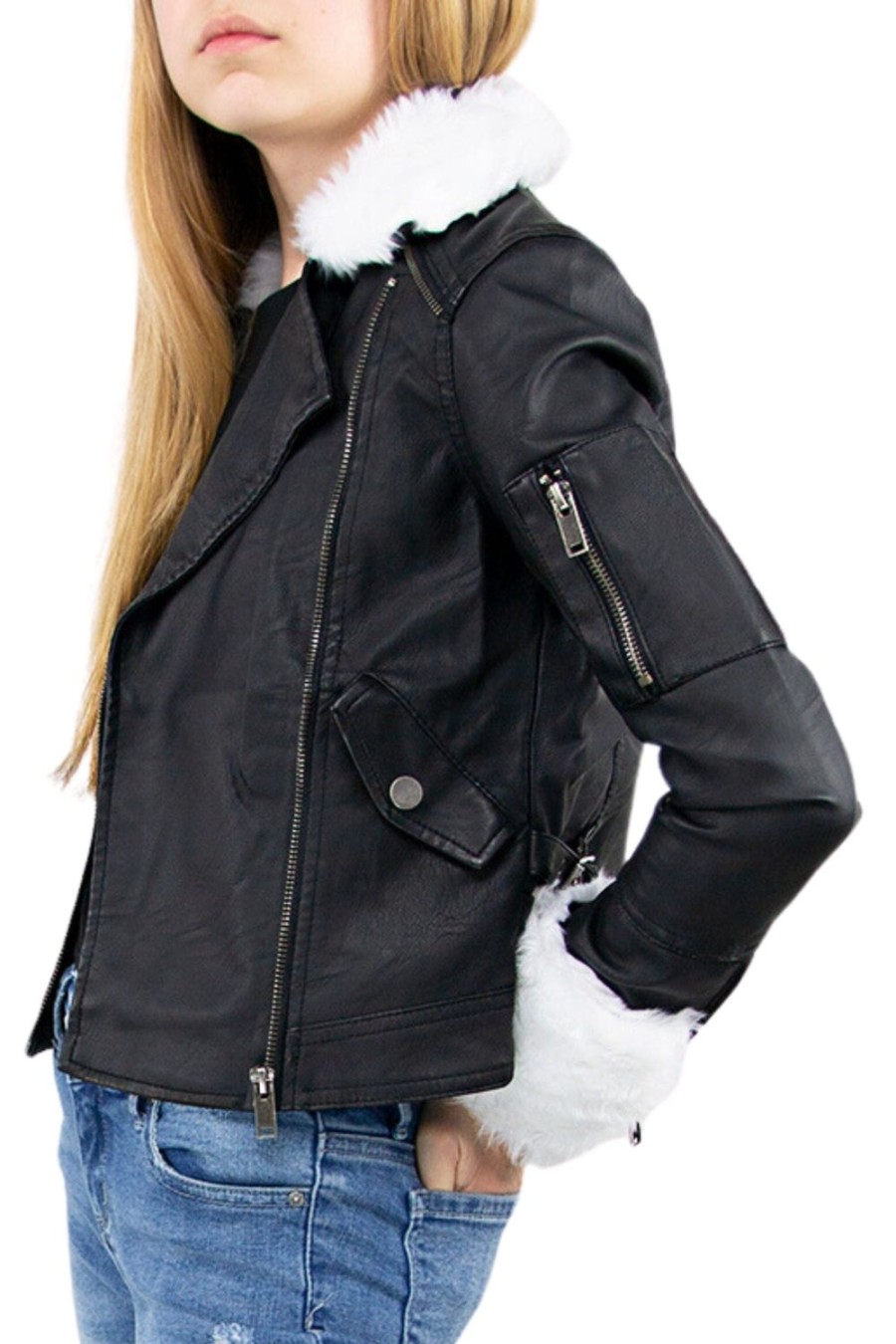 Girls Tractr Aviator | Aviator Jacket | Tractrjeans Black