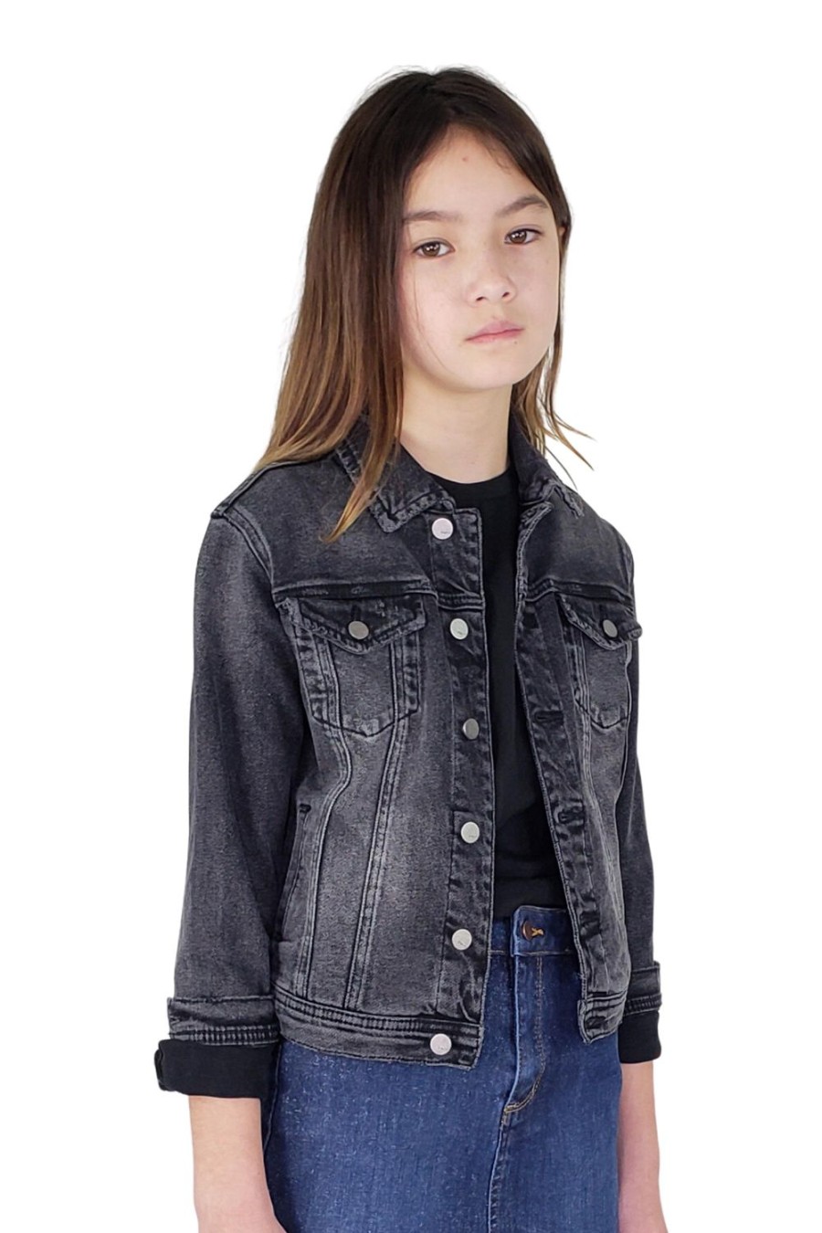 Girls Tractr Denim | Basic Denim Jacket In | Tractr Grey