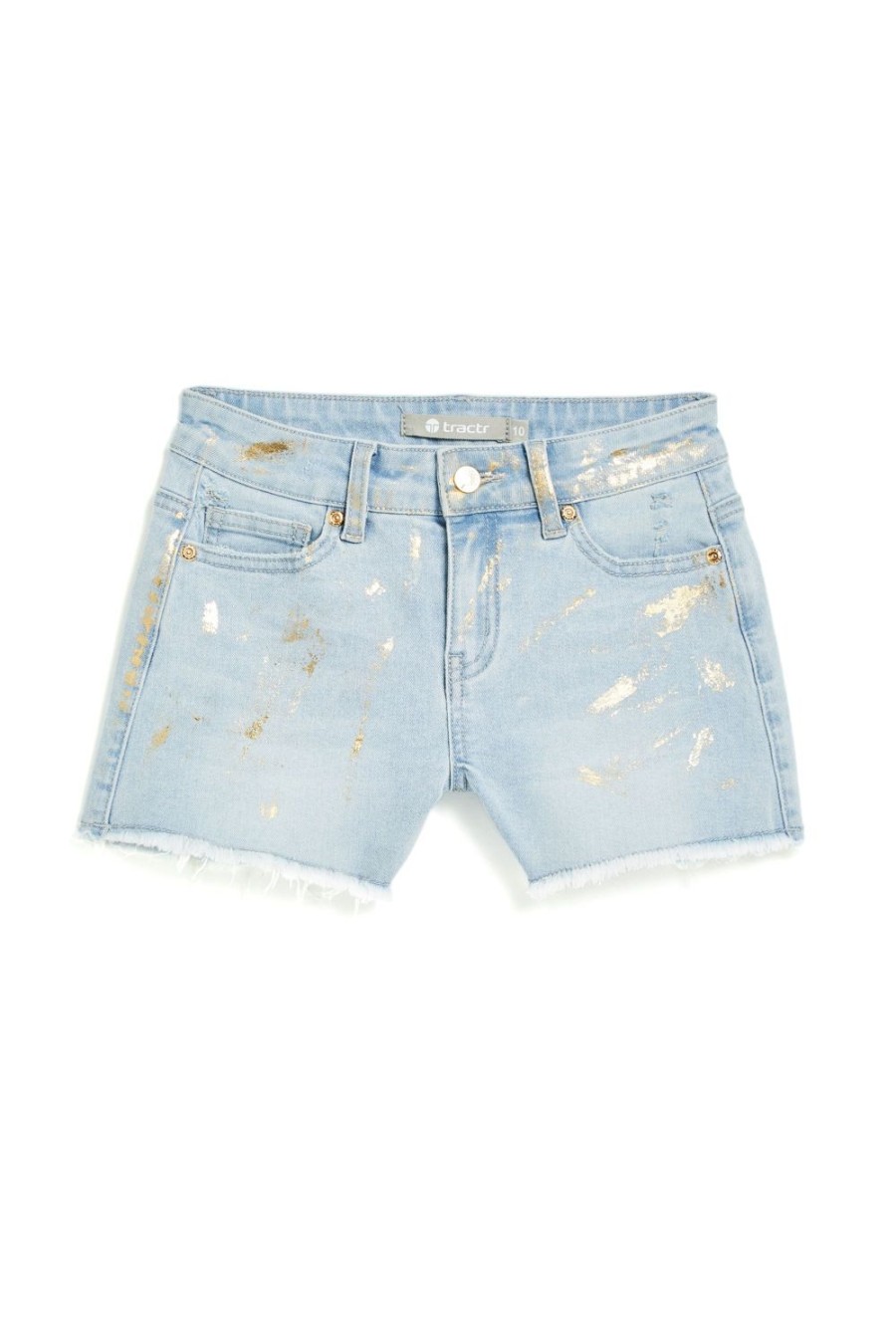 Girls Tractr Cut Off | Brittany - Foil Splattered Fray Hem Short Light Indigo