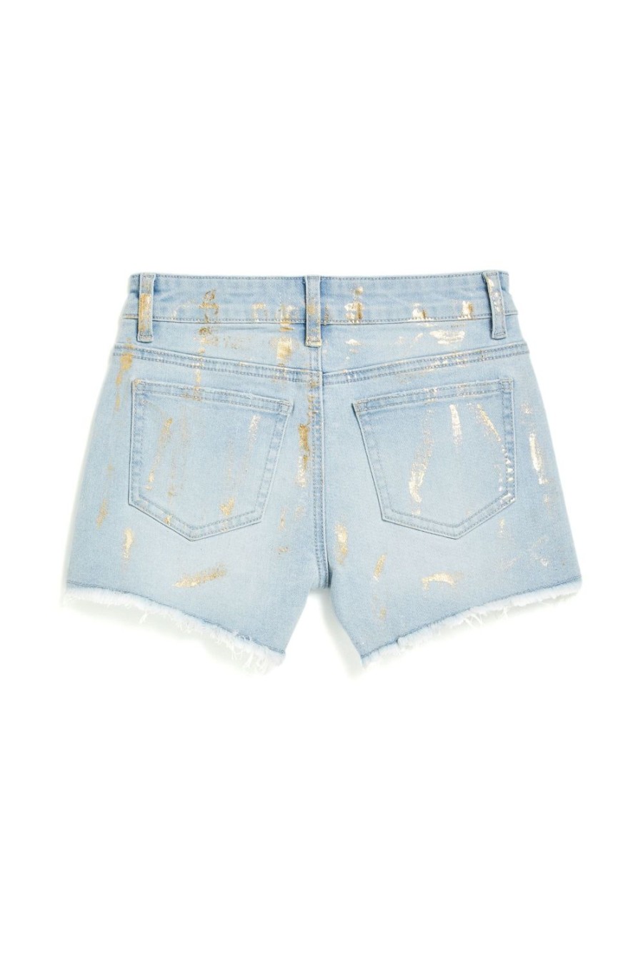 Girls Tractr Cut Off | Brittany - Foil Splattered Fray Hem Short Light Indigo