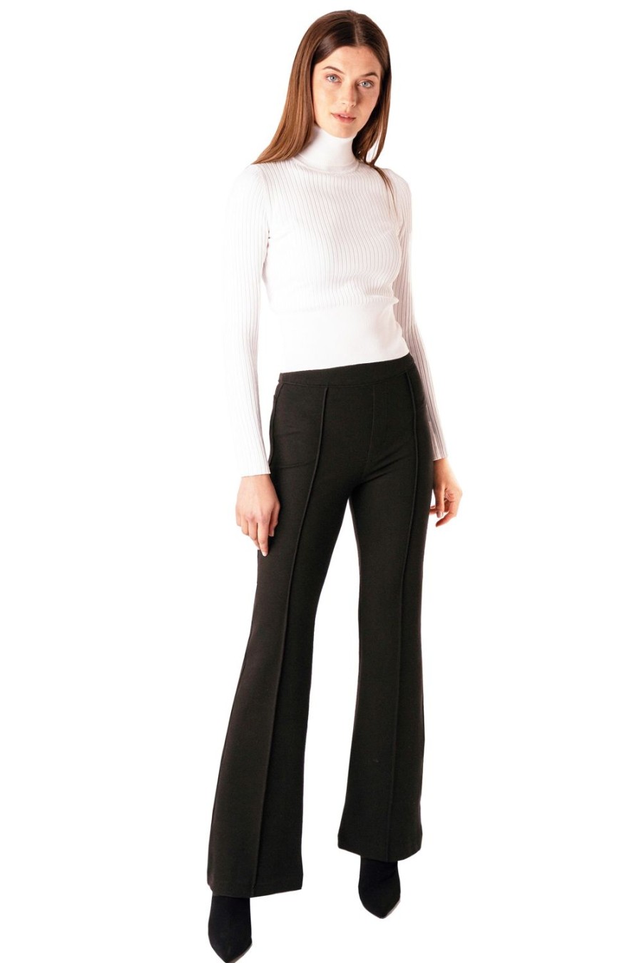 Women Tractr Flare | Pull On Ponti Flare With Front Seam Black