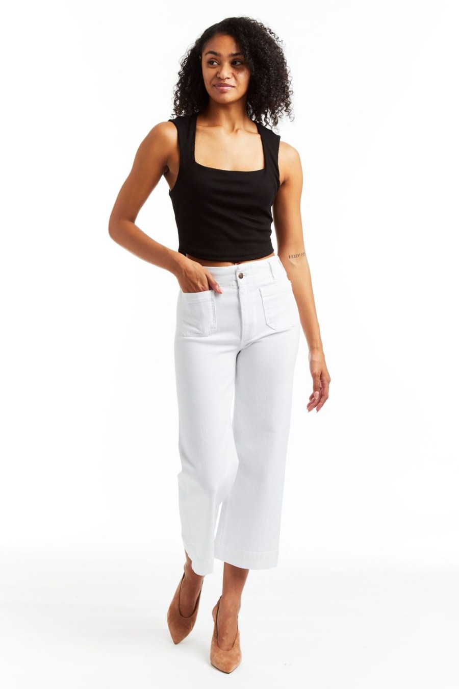 Women Tractr High Rise | Patch Pocket Wide Leg White