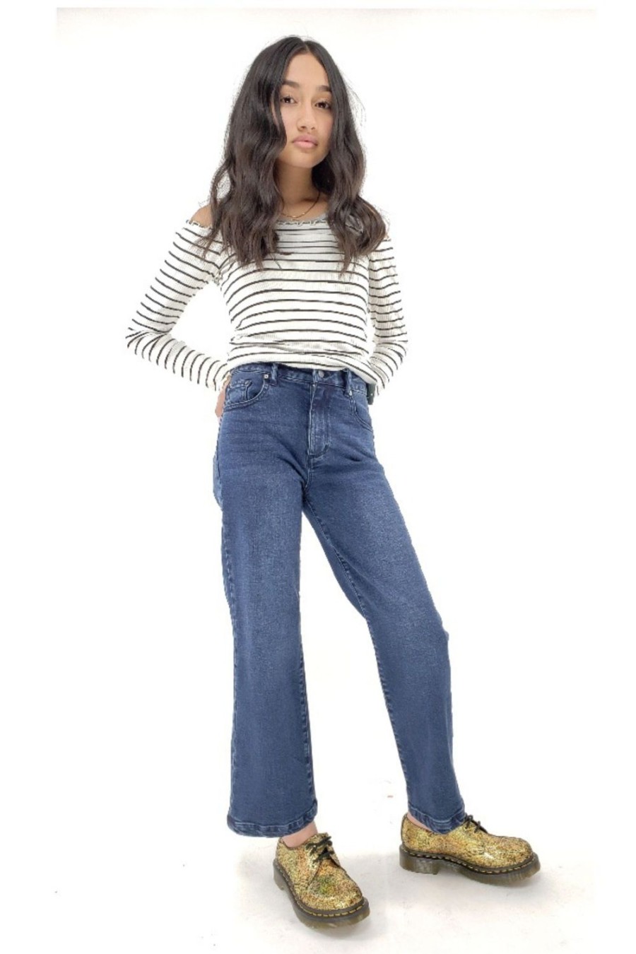 Girls Tractr Ankle Length | High Rise Basic Straight Crop Jeans Indigo