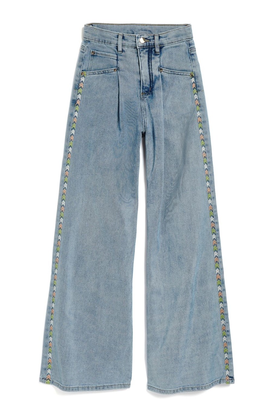 Girls Tractr Wide Leg | Pleated Front Wide Leg Pant With Embroidery Indigo