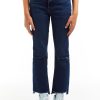 Girls Tractr Ankle Length | High Rise Crop Flare With Destructed High Low Hem Indigo