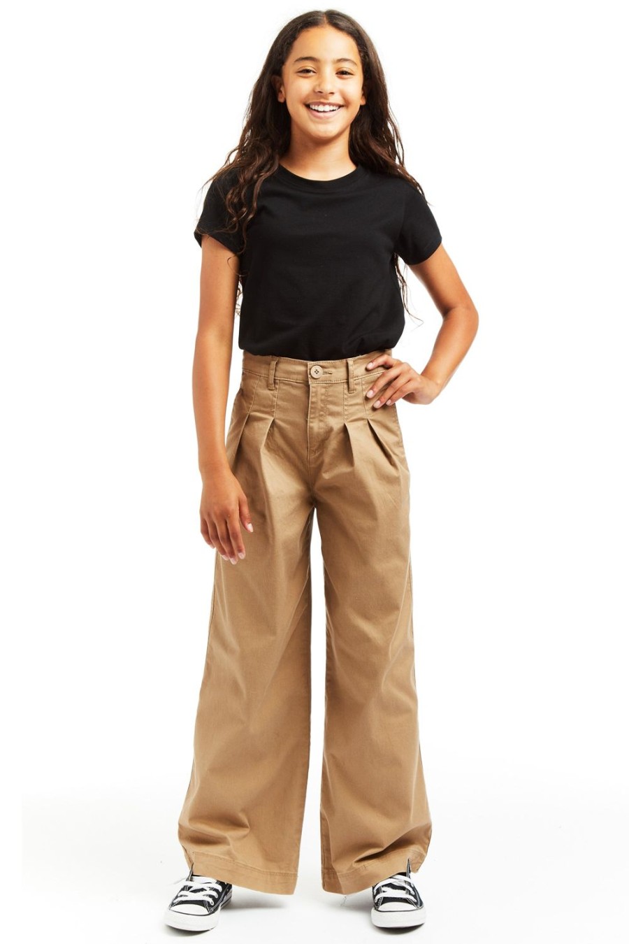 Girls Tractr High Rise | High Rise Pleated Wide Leg In Khaki Khaki 1