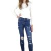 Girls Tractr Distressed | Diane - Basic Mid-Rise Skinny Pant With Destruction Indigo