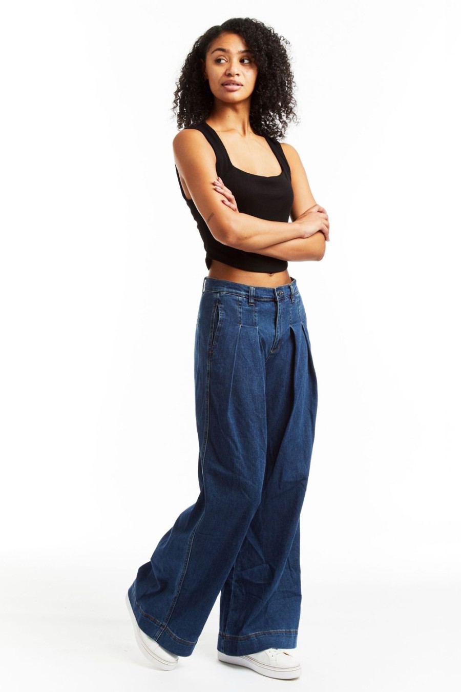 Women Tractr Wide Leg | Pleated Wide Leg Pants Indigo