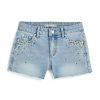 Girls Tractr Cut Off | Brittany - Colorful Confetti Studded Fray Hem Short Light Indigo