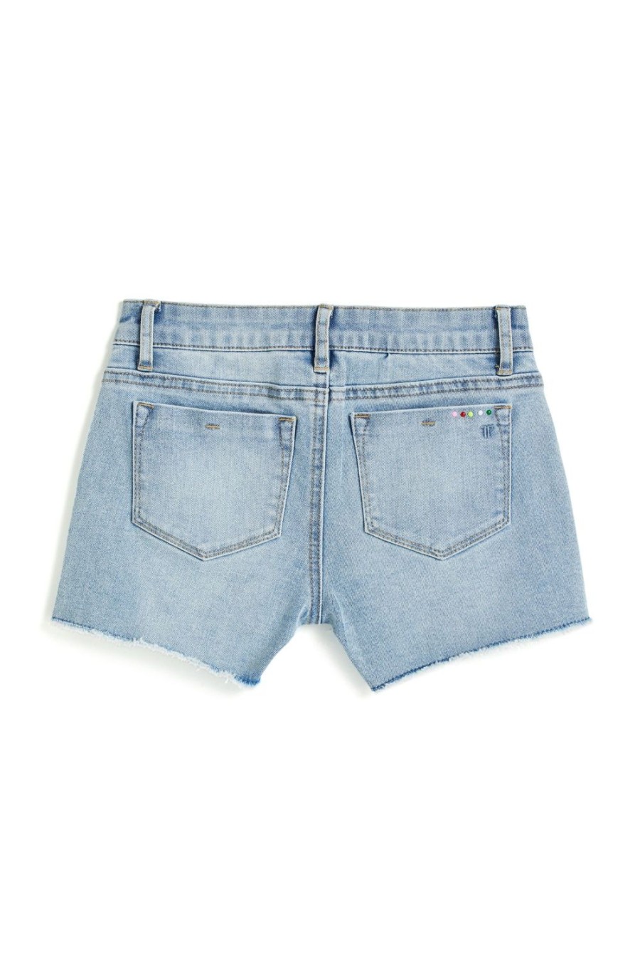 Girls Tractr Cut Off | Brittany - Colorful Confetti Studded Fray Hem Short Light Indigo