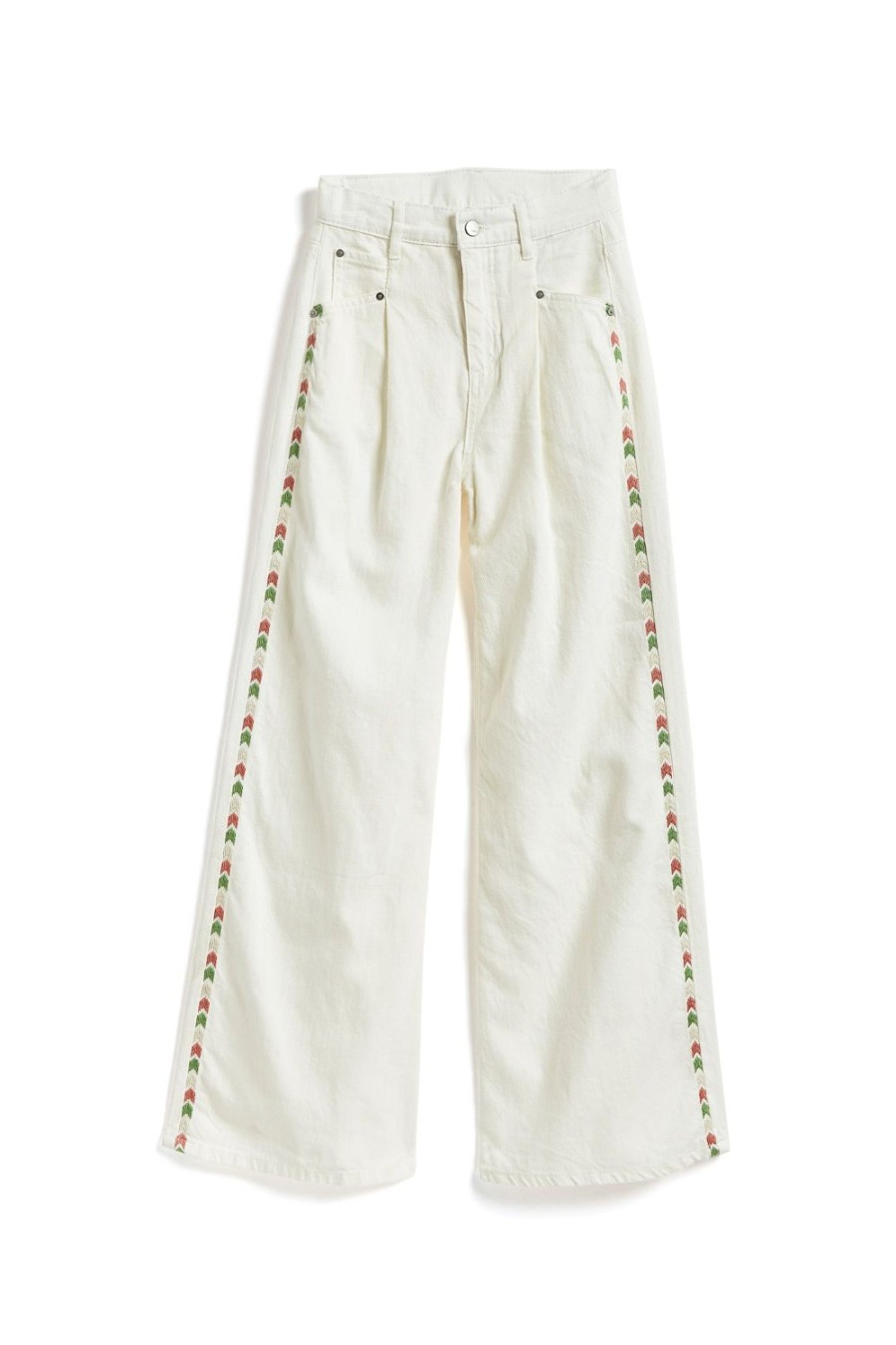 Girls Tractr High Rise | Embroidered Side Pleated Leg Pant White