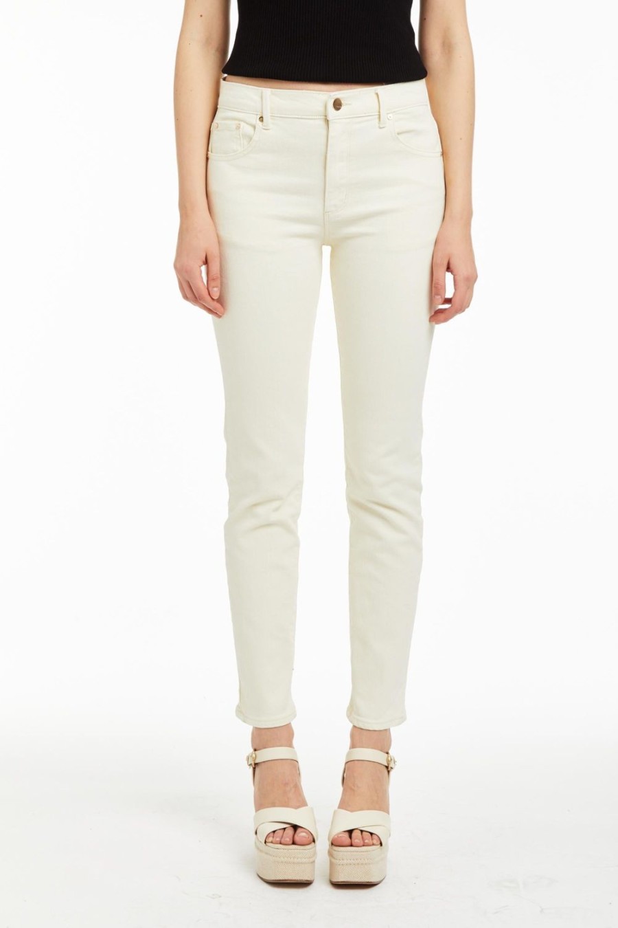 Women Tractr High Rise | High Rise Slim Straight Jean In Cream