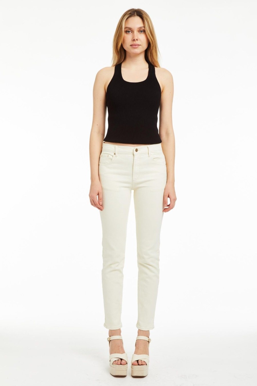 Women Tractr High Rise | High Rise Slim Straight Jean In Cream