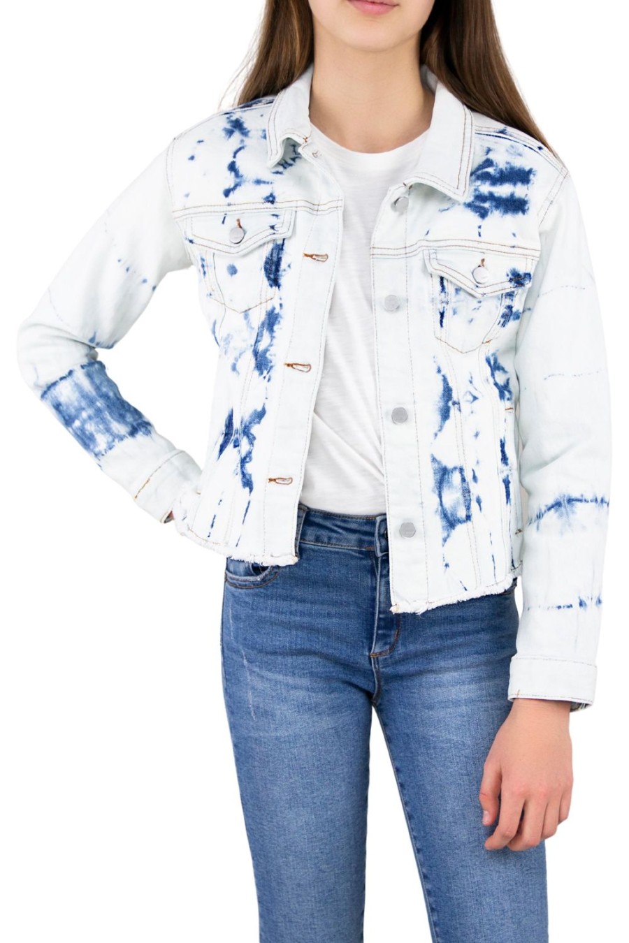 Girls Tractr Denim | Relax Cropped Jacket Tie Dye