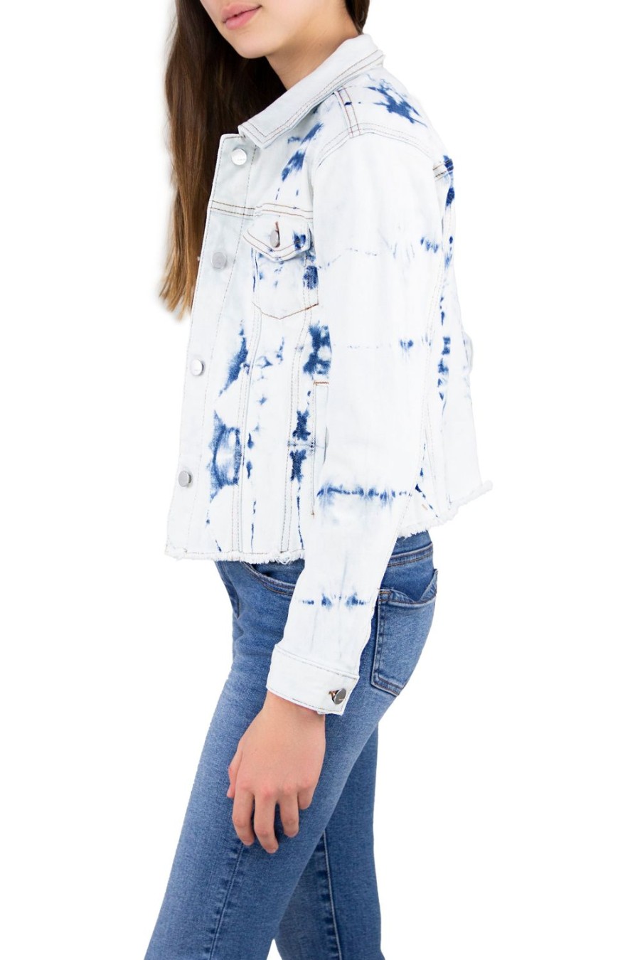 Girls Tractr Denim | Relax Cropped Jacket Tie Dye