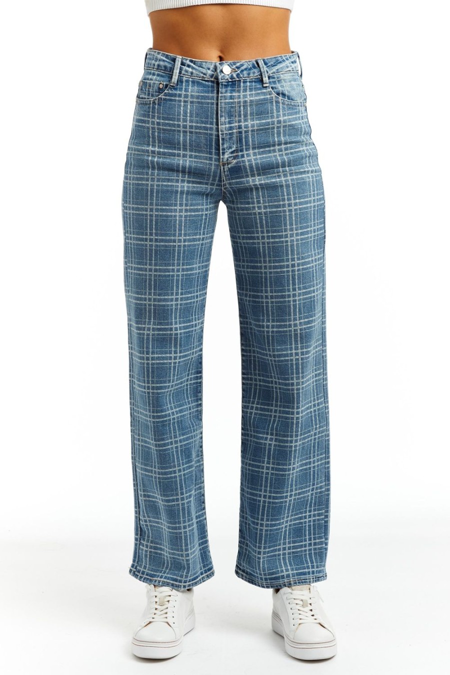 Women Tractr Straight Leg | Retro Plaid Straight Jean Indigo