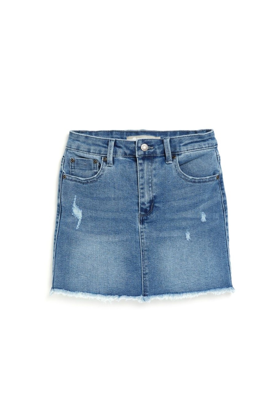 Girls Tractr Denim | Lisa - Mini Fray Hem Skirt In Indigo