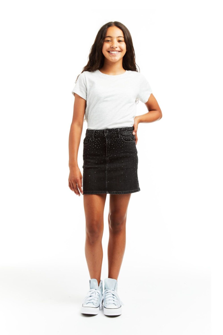 Girls Tractr Mini | Lisa Mini Skirt With Ombre Studs Black