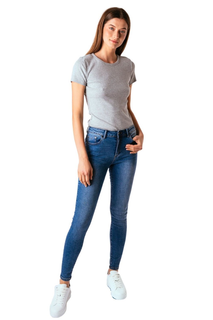 Women Tractr Mid Rise | Diane - Basic Mid-Rise Skinny Pant In Nautical Blue