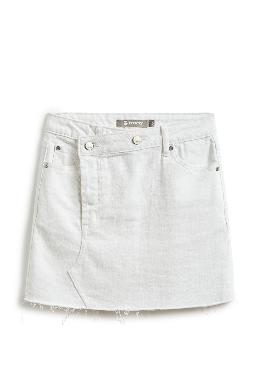 Girls Tractr Denim | Overflap Denim Skirt With Raw Edge Hem In White