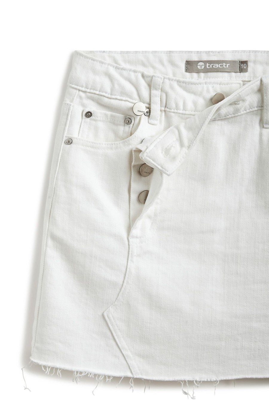 Girls Tractr Denim | Overflap Denim Skirt With Raw Edge Hem In White