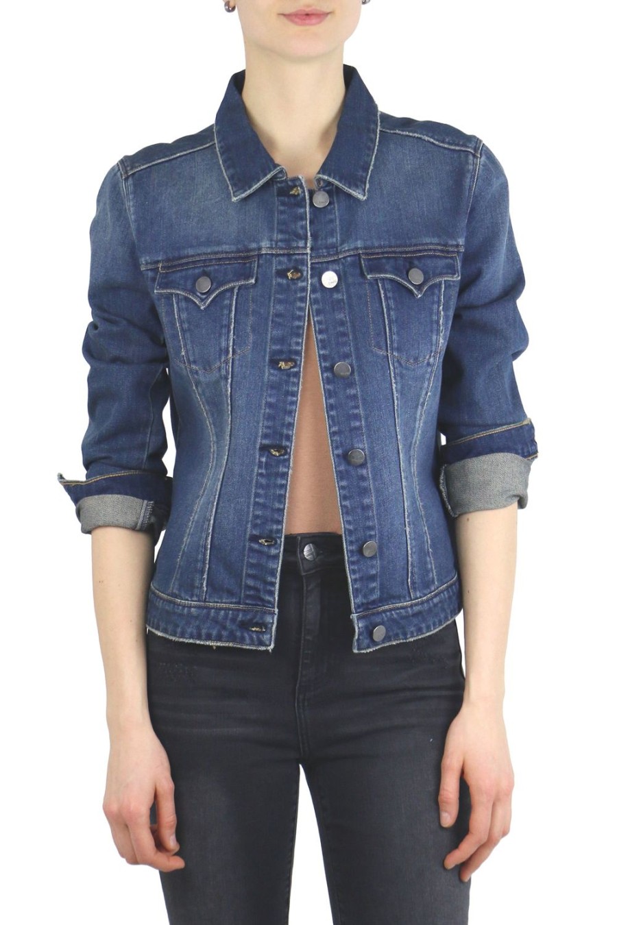 Women Tractr Denim | Loretta - Basic Denim Jacket In Indigo