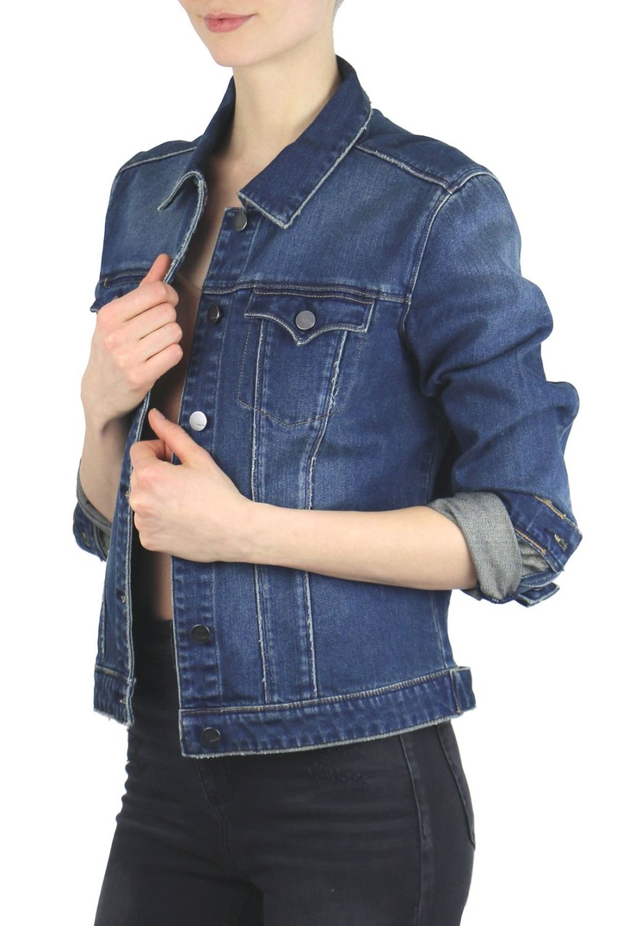 Women Tractr Denim | Loretta - Basic Denim Jacket In Indigo