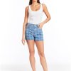 Women Tractr High Rise | Holly - High Rise Plaid Print Side Slit Short Indigo