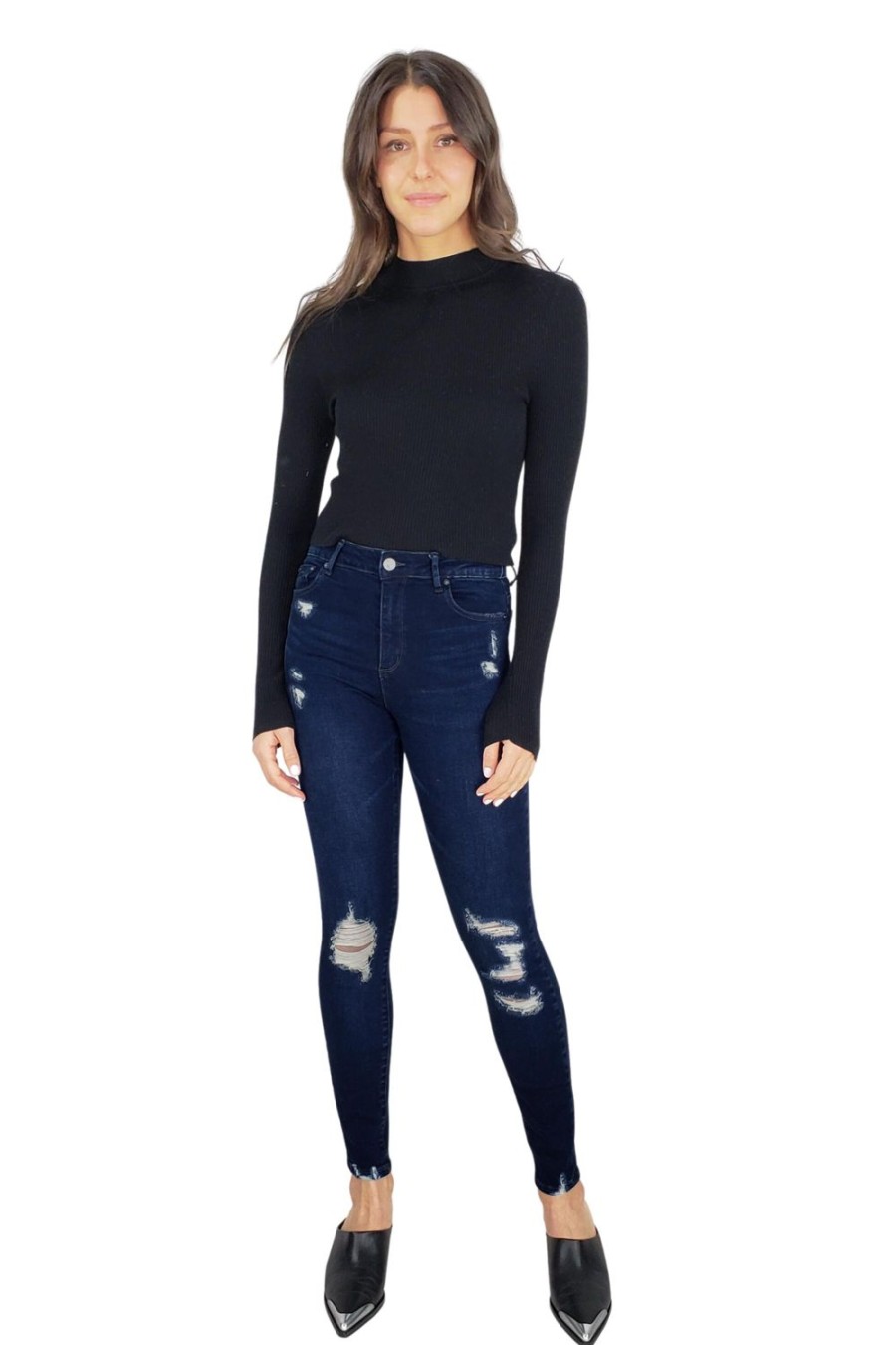 Women Tractr Ankle Length | Nina - High Rise Destructed Skinny In Dark Indigo